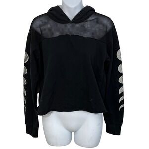 Midnight Hour Black fishnet mesh‎ goth crop Hoodie with Moon Phases size medium